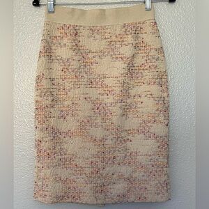J. Crew Beige Pencil Skirt with Pink Purple and Orange Accents